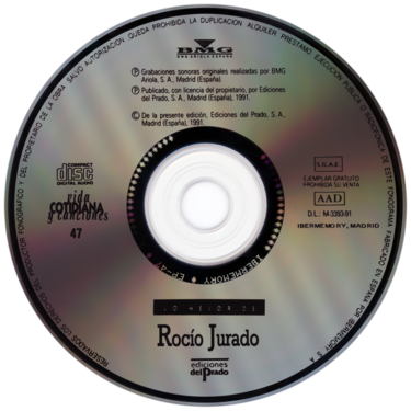 Carátula del disco óptico del CD «Lo mejor de Rocío Jurado - Vida cotidiana y canciones»