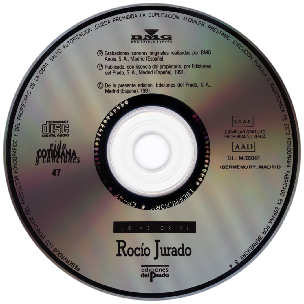Carátula del disco óptico del CD «Lo mejor de Rocío Jurado - Vida cotidiana y canciones»