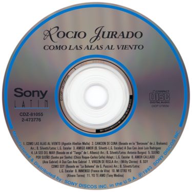 Carátula del disco óptico del CD «Como las alas al viento»
