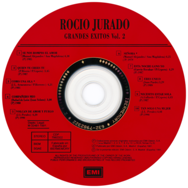 Car&aacute;tula del disco &oacute;ptico del CD &laquo;Roc&iacute;o Jurado - Grandes &eacute;xitos&raquo;