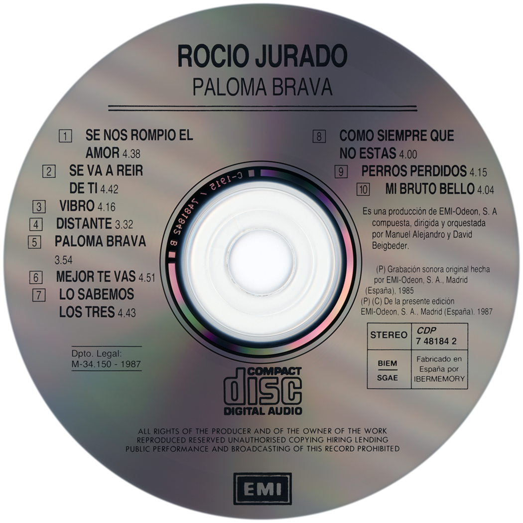 Carátula del disco óptico del CD «Paloma brava»