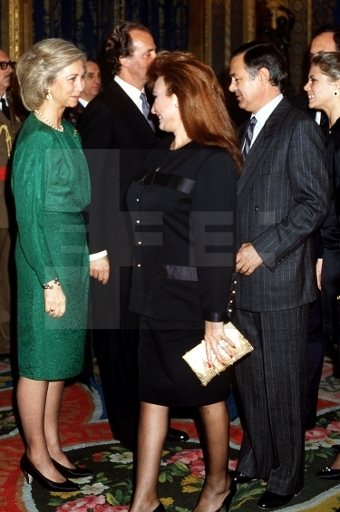 Rocío y Pedro durante la recepción que los Reyes de España ofrecieron en el comedor del Palacio Real
